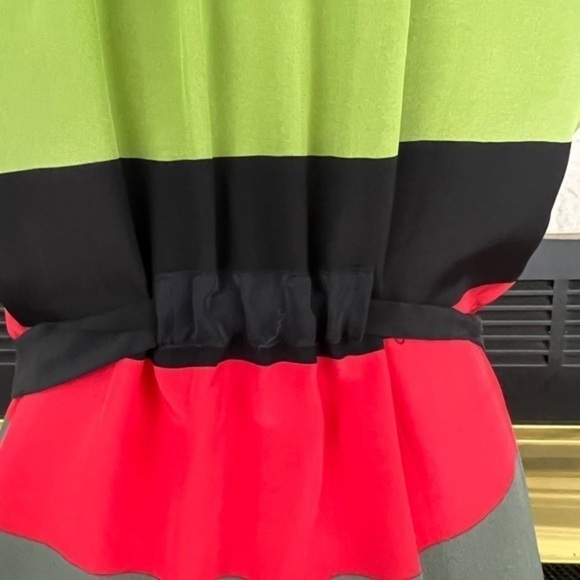 Twelfth Street By Cynthia Vincent Bright Color Block Silk Shirt Dress With A Tie - Picture 8 of 12